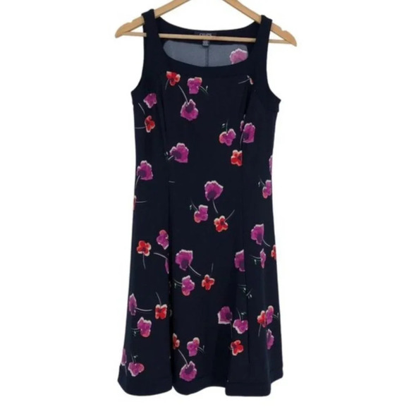 Chaps Navy Blue Floral  Red Pink Sleeveless Fit & Flair midi dress SP - Picture 13 of 13